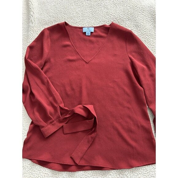 CeCe V-Neck Tie Cuff Detailed Crepe Blouse Womens Relaxed Fit Clare Red Sz XS - Picture 5 of 9